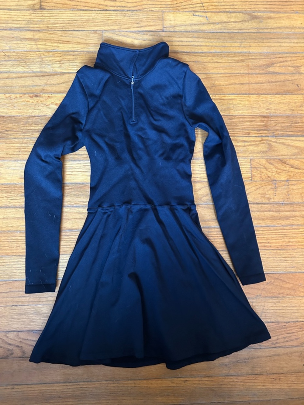 OQQ Black Long Sleeve Skater Dress with Half-Zip Neck